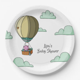 Pink Bear in Hot Air Ballon Cartoon Babydusche Pappteller
