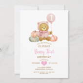 Pink Bear Pumpkin Fall Beary First Birthday Einladung (Vorderseite)