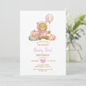 Pink Bear Pumpkin Fall Beary First Birthday Einladung (Stehend Vorderseite)