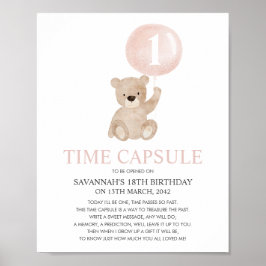 Pink Bear Time Kapselposter zum ersten Geburtstag Poster