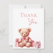 Pink Bear Watercolor Babydusche Dankeskarte (Vorderseite)