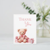 Pink Bear Watercolor Babydusche Dankeskarte (Stehend Vorderseite)