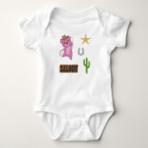 Pink Bear Western Cowboy Saloon Cactus Sticker Baby Strampler
