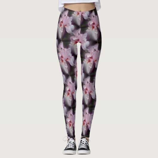 Pink Bearded Iris Blume Pattern Leggings (Vorderseite)