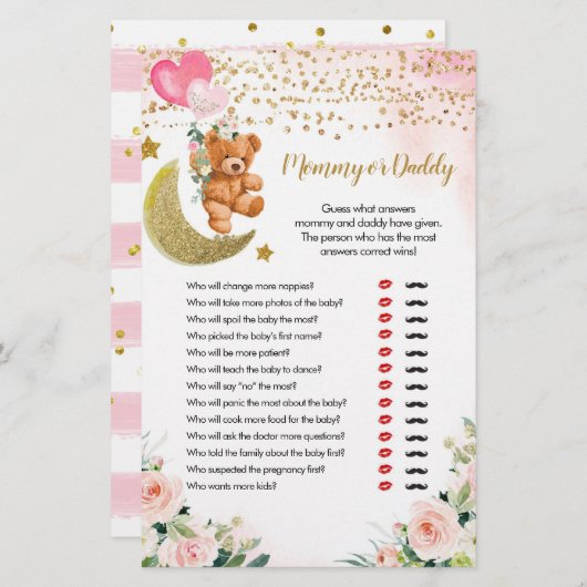 Pink Bearly Mommy oder Daddy Games (Vorne/Hinten)