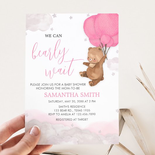 Pink Bearly Wait Baby Dusche Einladung