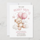 Pink Bearly Wait Bear Baby Dusche Einladung (Vorderseite)