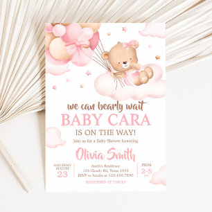 Pink Bearly Wait Clouds Baby Dusche Einladung