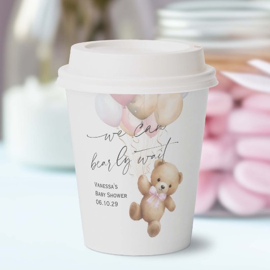 Pink Bearly Wait Modern Baby Girl Dusche Pappbecher