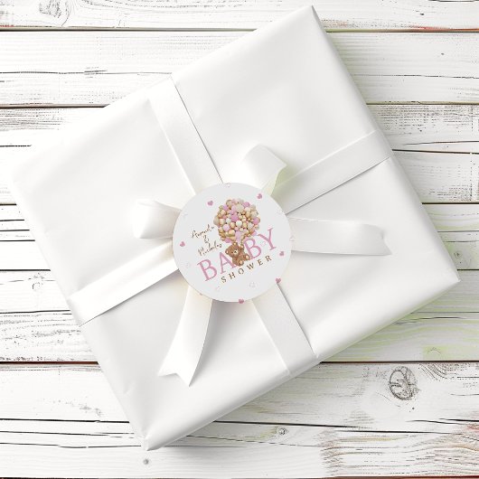 Pink Bearly Wait Teddy Bärenballons Babydusche Runder Aufkleber