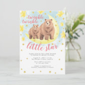Pink Bears Gold Twinkle Little Star Baby Dusche Einladung (Stehend Vorderseite)