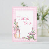 Pink Beatrix Potter Kariertes Tierthema Kinderdusc Dankeskarte (Stehend Vorderseite)