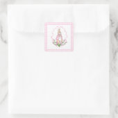 Pink Beatrix Potter Kariertes Tierthema Kinderdusc Quadratischer Aufkleber (Tasche)