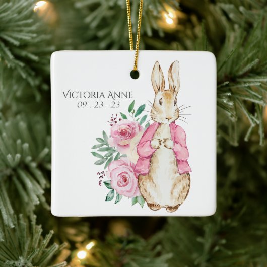 Pink Beatrix Potter Rabbit Personalisiert Baby Keramikornament (Baum)