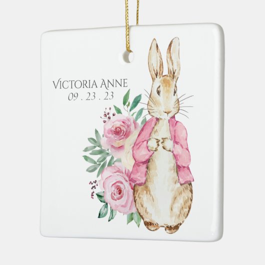 Pink Beatrix Potter Rabbit Personalisiert Baby Keramikornament (Links)