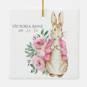 Pink Beatrix Potter Rabbit Personalisiert Baby Keramikornament (Rückseite)