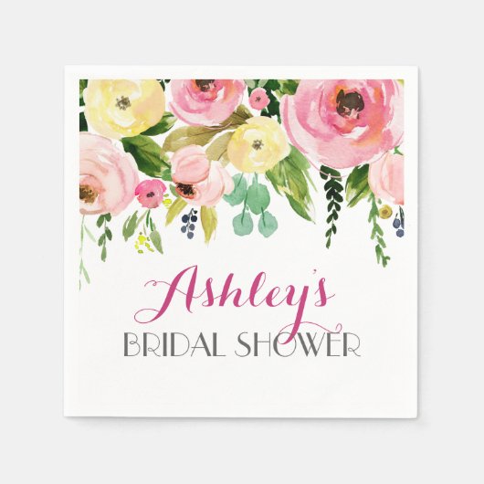 Pink Beautiful Floral Napkins gelb Serviette (Vorderseite)