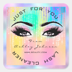 Pink Beauty Lashes Tropfen Makeup Holograph Unicor Quadratischer Aufkleber