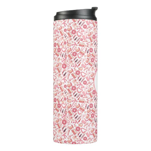 Pink Beauty & Makeup Seamless Pattern Girly  Thermosbecher (Nach links gedreht)