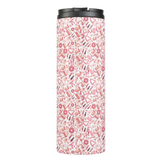 Pink Beauty & Makeup Seamless Pattern Girly Thermosbecher (Rückseite)