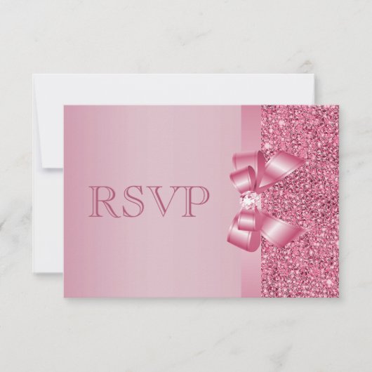 Pink-bedruckte Sequins Bow & Diamond-UAWG RSVP Karte (Vorderseite)