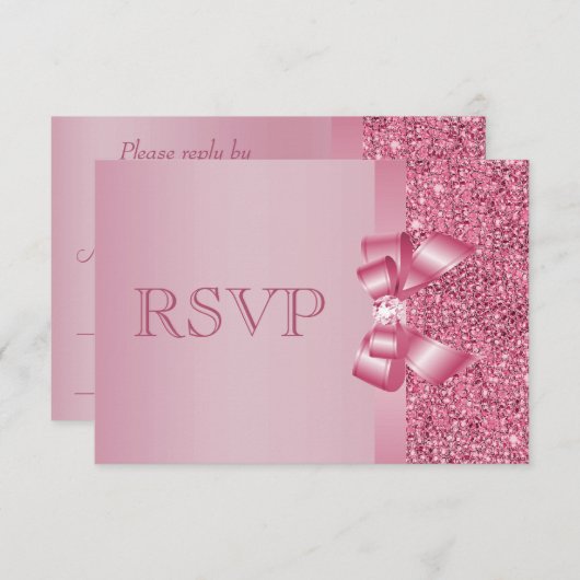 Pink-bedruckte Sequins Bow & Diamond-UAWG RSVP Karte (Vorne/Hinten)