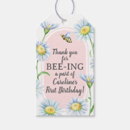 Pink Bee-Day Birthday Favor Gift Tags with Daisies Geschenkanhänger