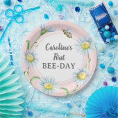 Pink Bee-Day Birthday Paper Plates with Daisies Pappteller (Party)