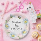 Pink Bee-Day Birthday Paper Plates with Daisies Pappteller (Party)
