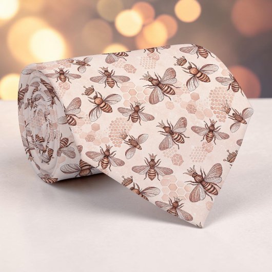 Pink Bee Pattern Custom Necktie Krawatte