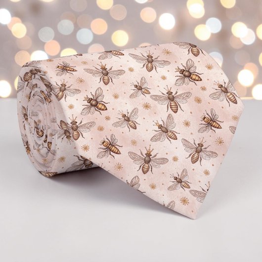Pink Bee Pattern Custom Necktie Krawatte