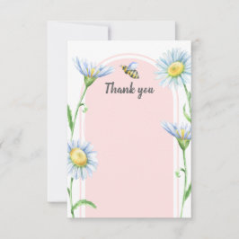 Pink Bee with Daisies Thank You Cards Dankeskarte