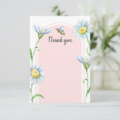 Pink Bee with Daisies Thank You Cards Dankeskarte (Stehend Vorderseite)