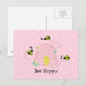 Pink Beehive - Bee Happy Postkarte (Vorne/Hinten)