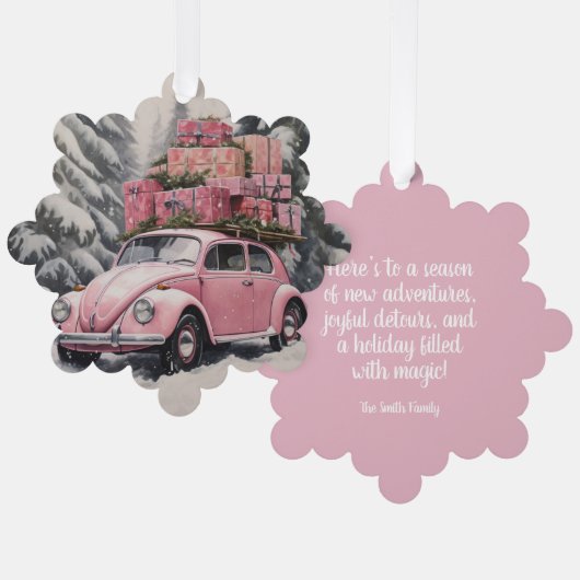 Pink Beetle Holiday Ornament & Gift Tag (Vorderseite/Rückseite)