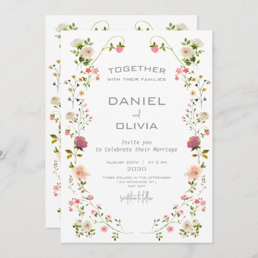 Pink-beige-Ästhetik-Wasserfarbenhochzeit Einladung (Vorne/Hinten)