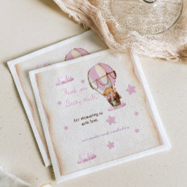 Pink Beige Baby Bear Hot Air Ballon Rustikal Serviette