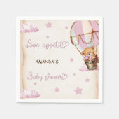 Pink Beige Baby Bear Hot Air Ballon Rustikal Serviette (Vorderseite)