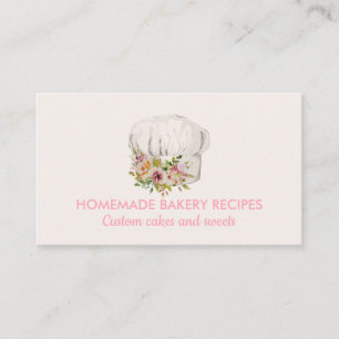 Pink Beige Bäckerei Chef Wasserfarbe floral Gebäck Visitenkarte