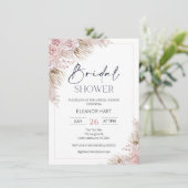 Pink Beige Boho Pampas Grass Brautparty Einladung (Stehend Vorderseite)