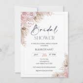 Pink Beige Boho Pampas Grass Brautparty Einladung (Vorderseite)
