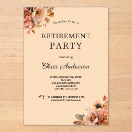 Pink Beige Floral Elegant Modern Retirement Party Acryleinladungen
