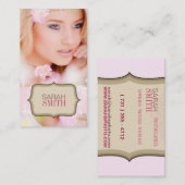 Pink & Beige Foto Business Card Visitenkarte (Vorne/Hinten)