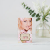 Pink & Beige Foto Business Card Visitenkarte (Stehend Vorderseite)