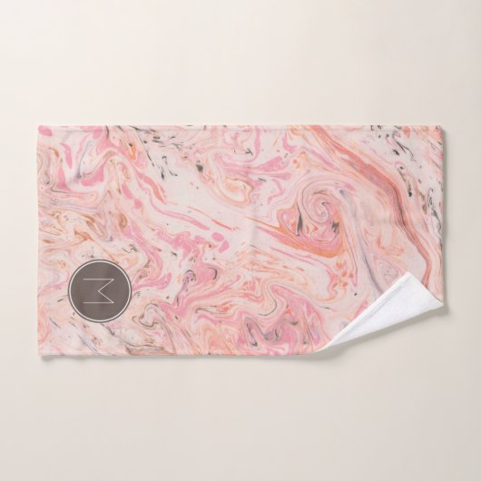 Pink Beige Grau Marmor Badetuch Set (Handtuch)