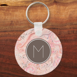 Pink Beige Gray Marble Monogram Schlüsselanhänger