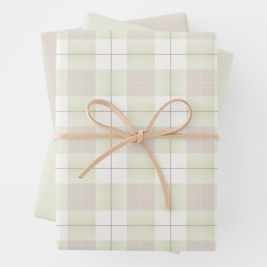 Pink Beige Grünes Kariertes Muster und passende So Geschenkpapier Set (Beispiel)