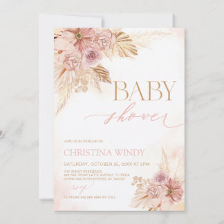 Pink Beige Pampas Garden Baby Dusche Mädchen Einla Save The Date