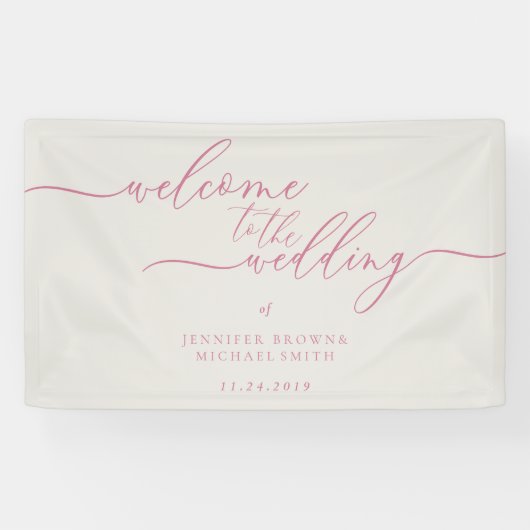 Pink Beige Simple Modern Willkommen bei der Hochze Banner (Horizontal)