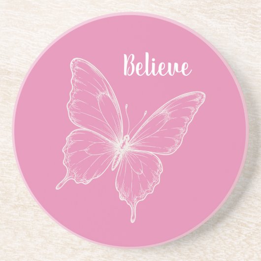 Pink Believe Schmetterling Getränkeuntersetzer (Vorne)